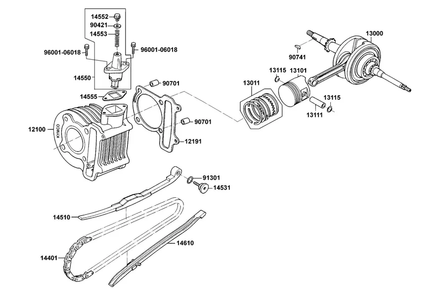E03 Cylinder, Piston and Crankshaft parts diagram
