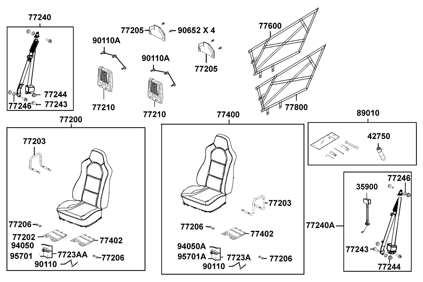 UXV (2022) Seat parts diagram