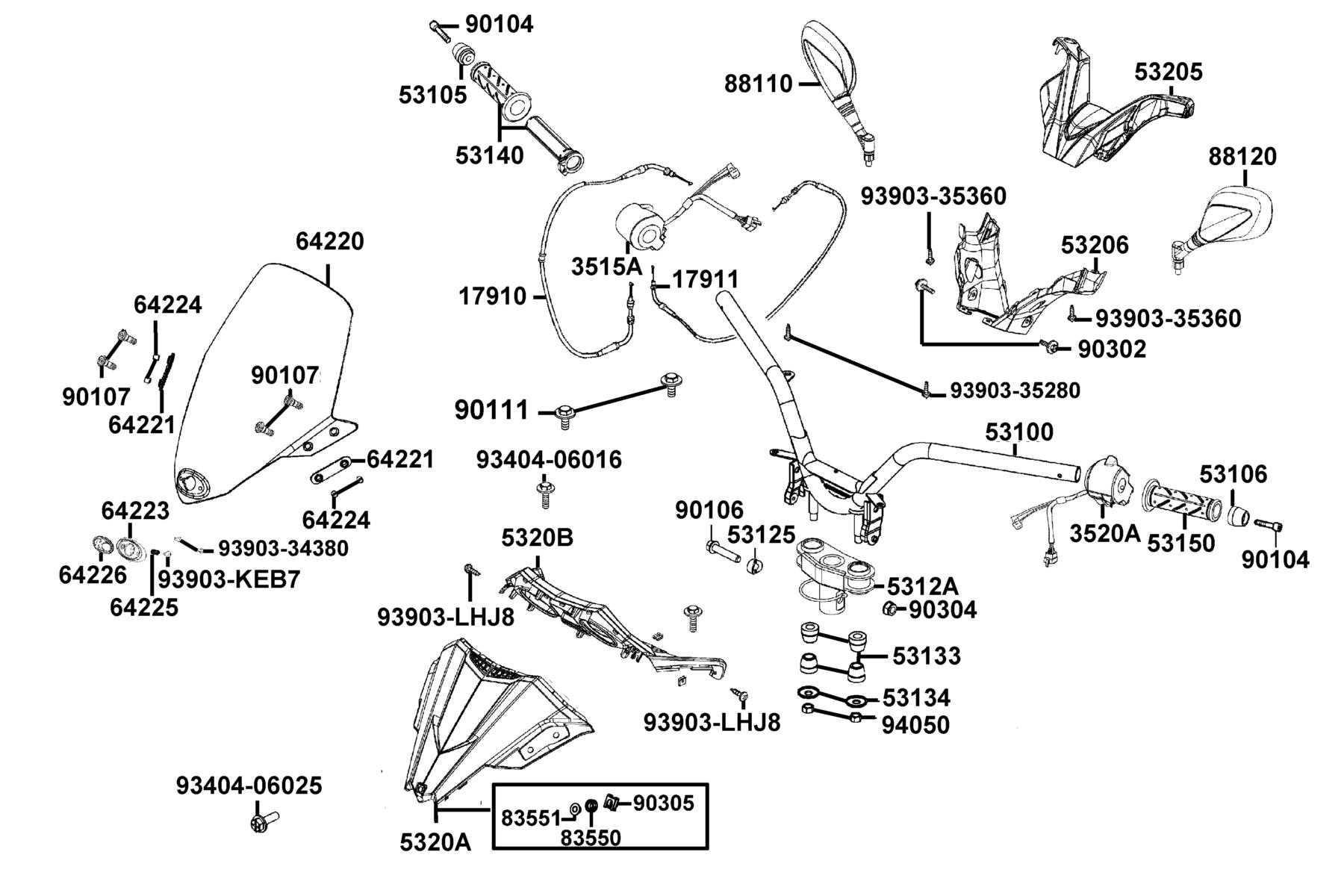 X-Town 300i ABS (2020) Handle Steering ● Handle Cover parts diagram