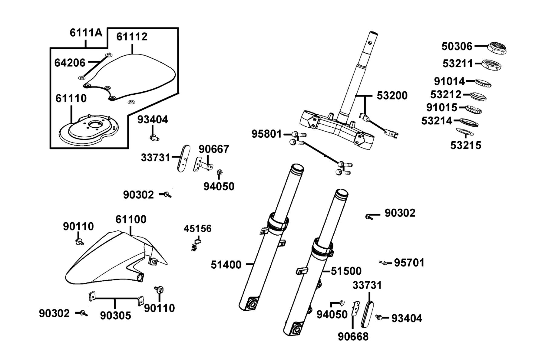 Super 8 50 MY2026 Stem Steering ● Front Cushion parts diagram