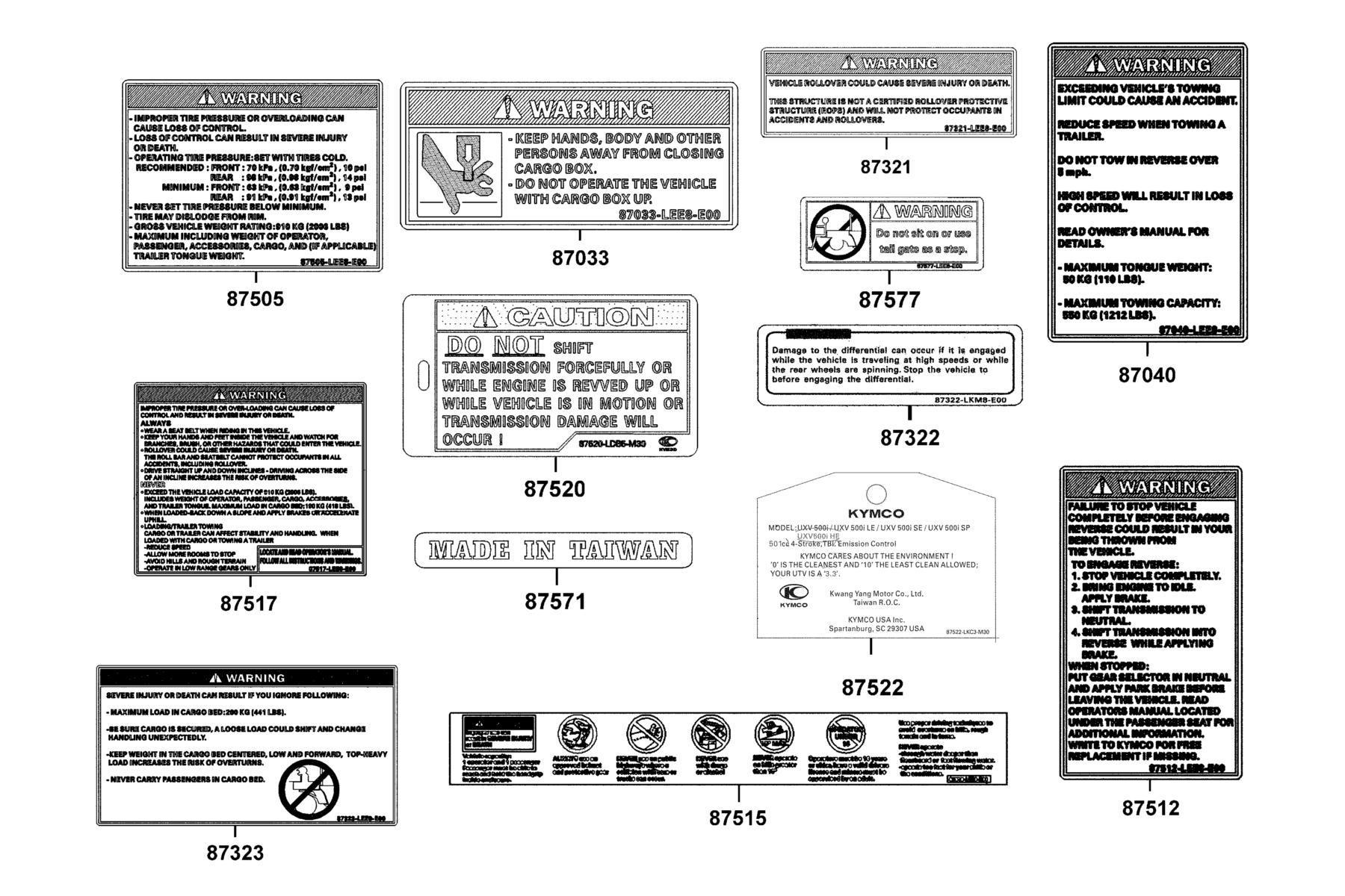 UXV 500i (2016~) Caution Label parts diagram