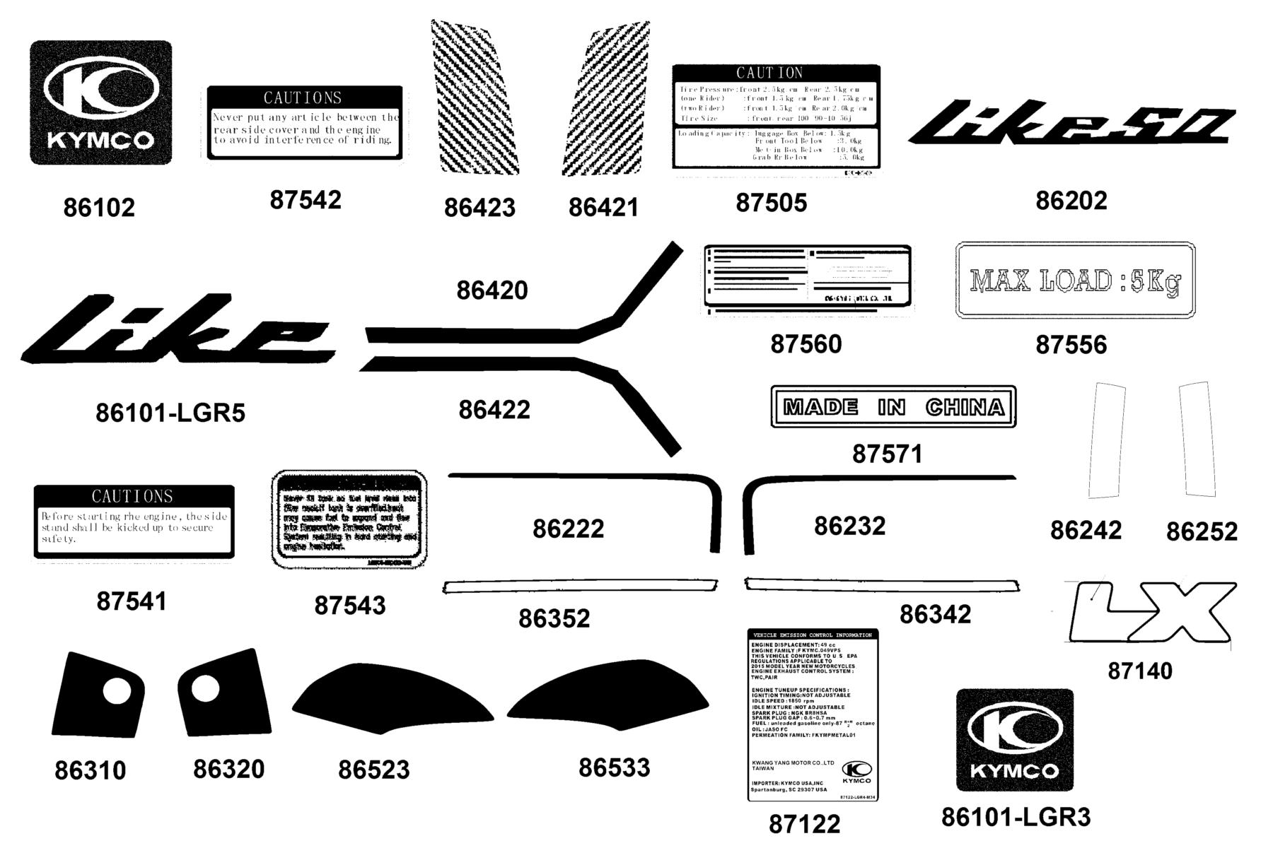 LIKE 50 LX(2012~) Emblem ● Stripe parts diagram