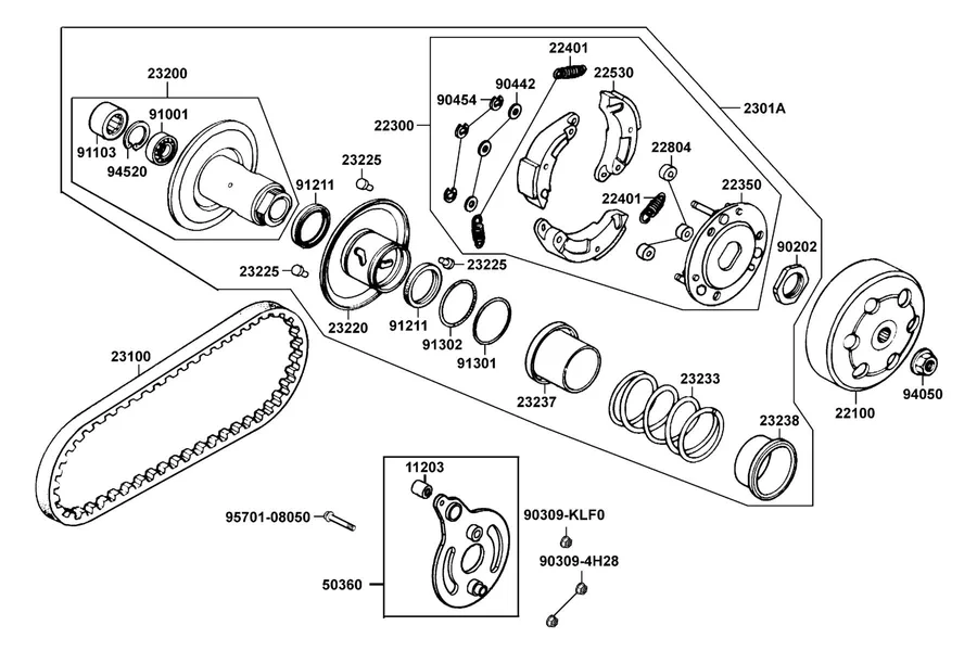 E07 Driven Pulley parts diagram