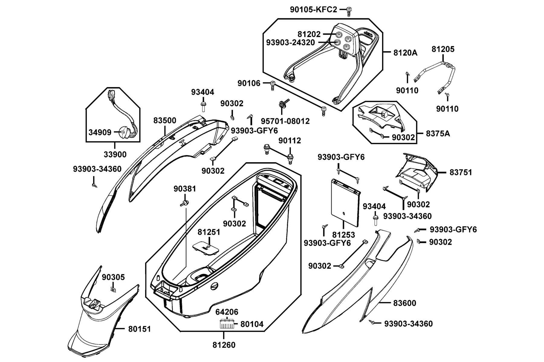 KYMCO FROST 200i (2009) Body Cover and Luggage Box parts diagram