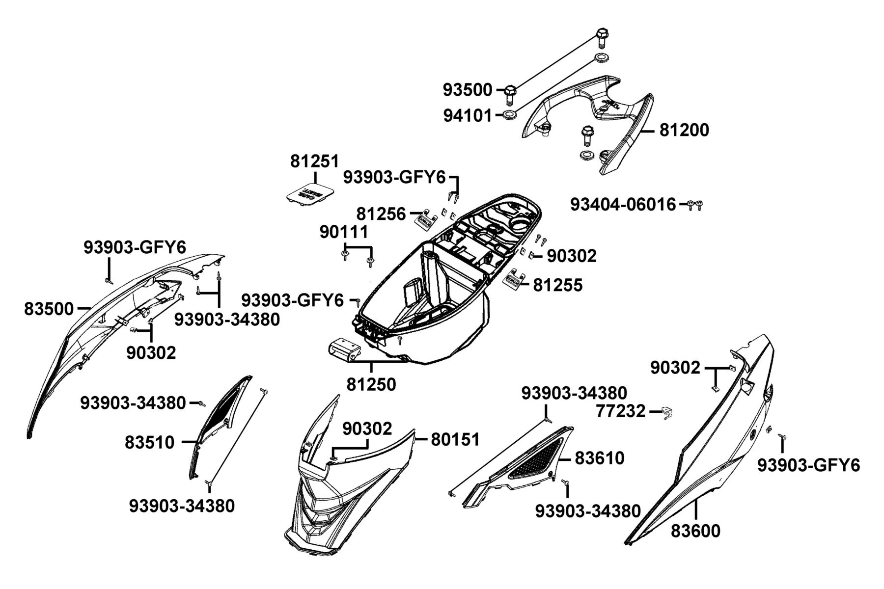 SUPER 8 150R ON-ROAD(2015~) Body Cover ● Luggage Box parts diagram