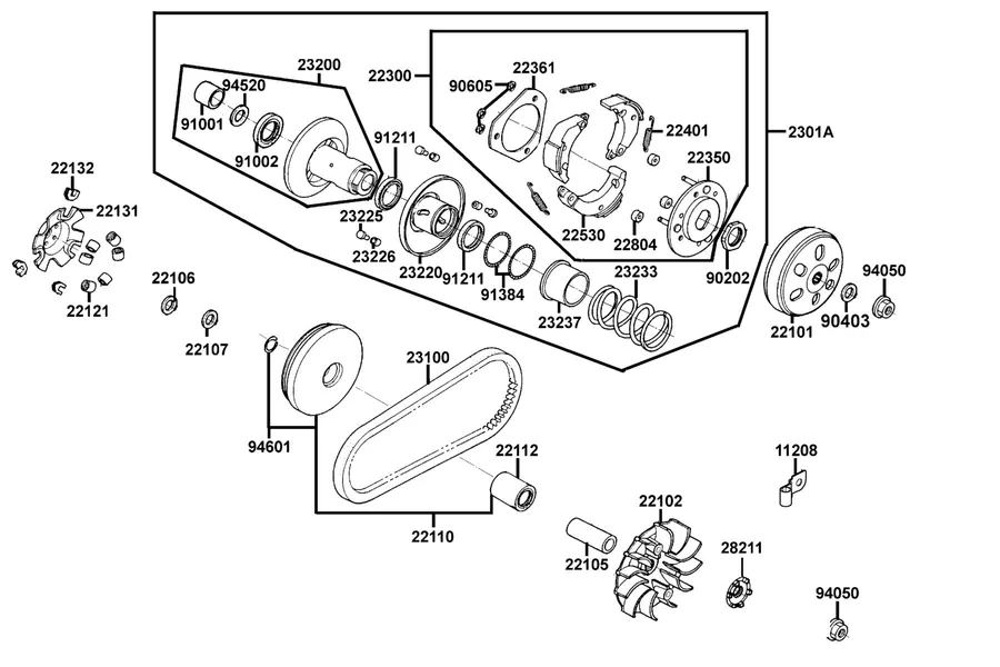 E06 Driven Pulley parts diagram