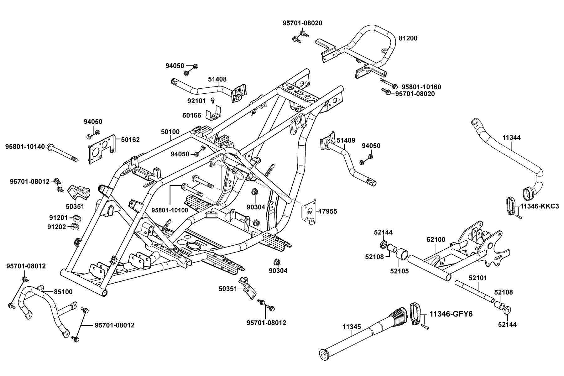 KYMCO Mxer 150 (2002) Frame Body parts diagram