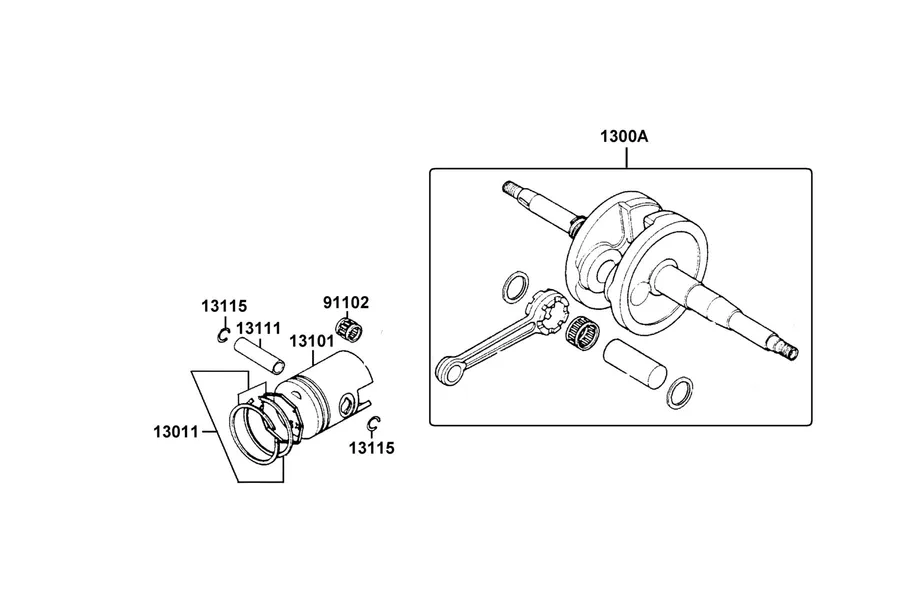 E10 Crankshaft, Piston and Ring Assy Piston parts diagram