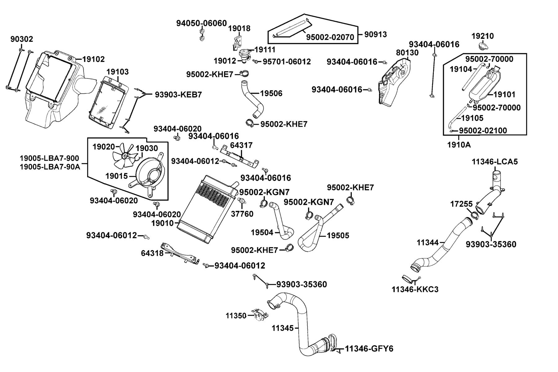 KYMCO MXU 300 (2010+) Radiator parts diagram