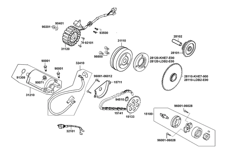 E06 Starting Motor and Generator parts diagram