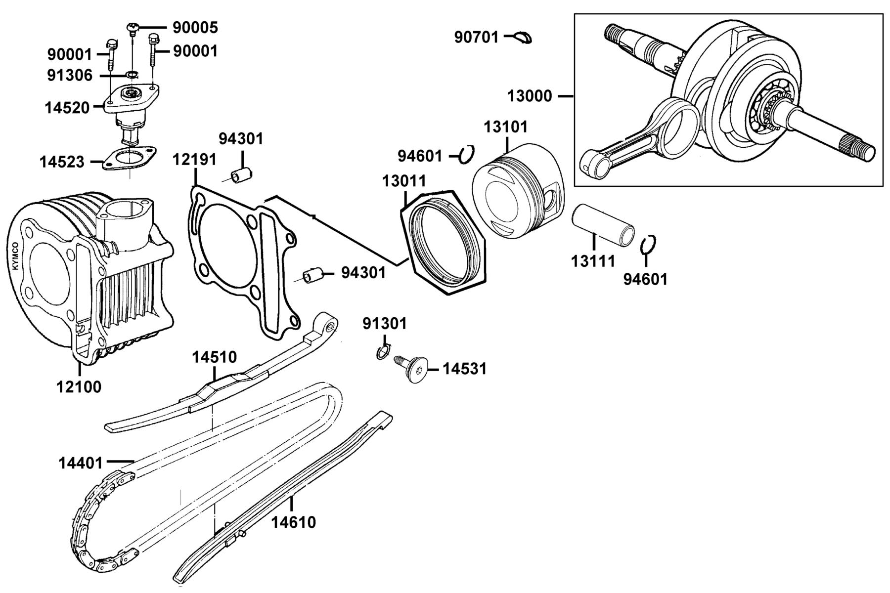 SUPER 8 150X(2020) Cylinder ● Piston ● Crankshaft parts diagram