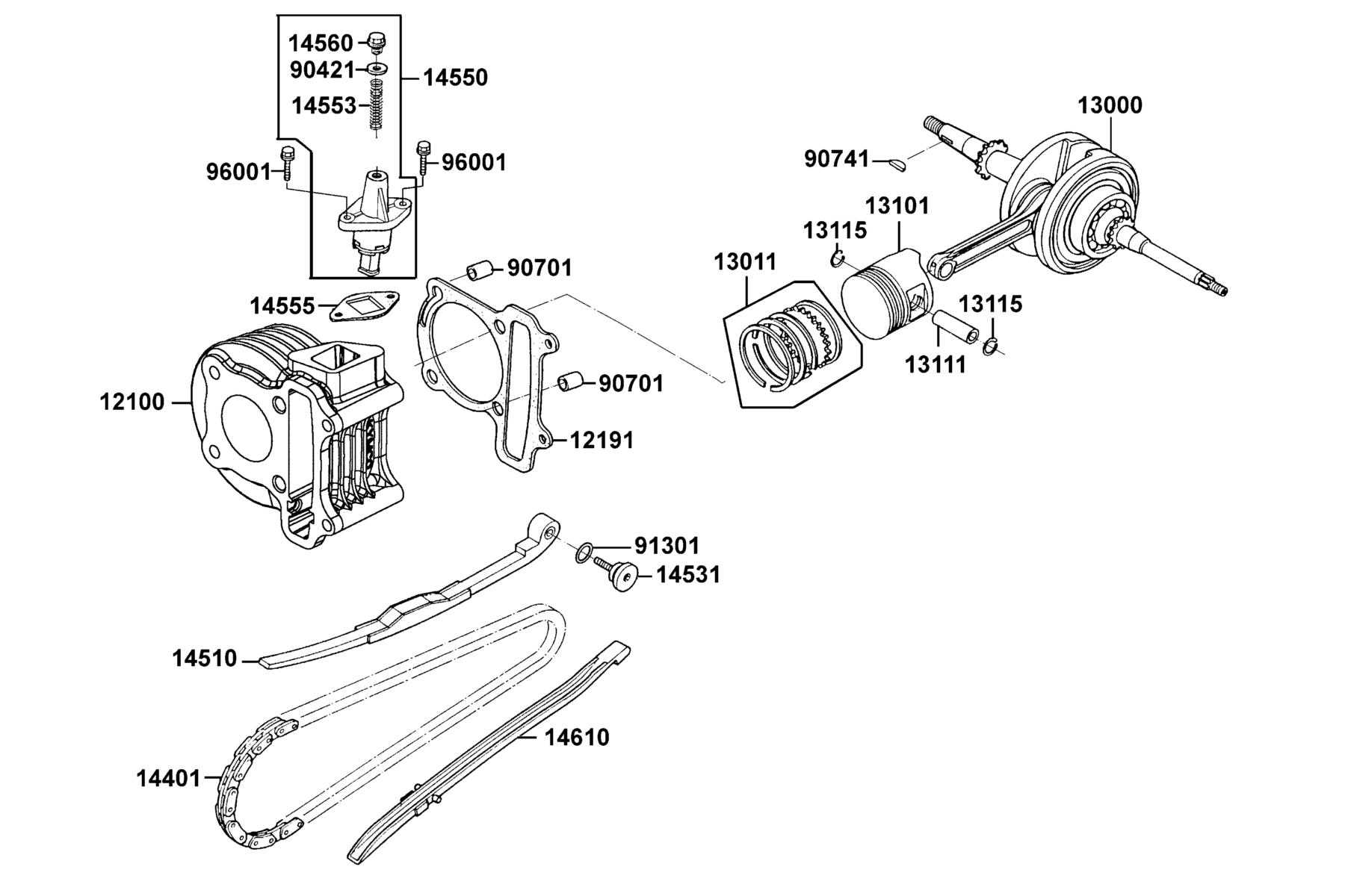 KYMCO Mongoose 50 (2009-2009) Cylinder, Piston and Crankshaft parts diagram