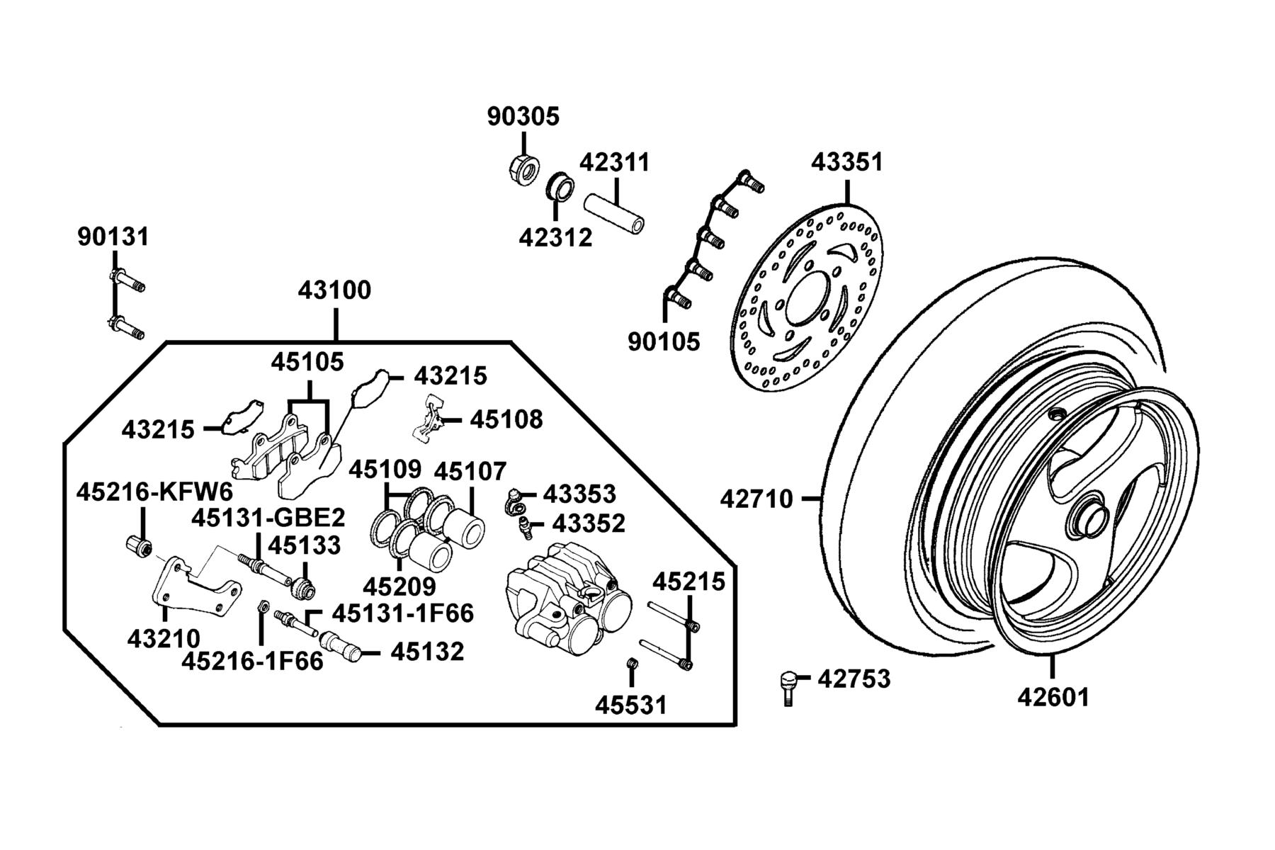 KYMCO Bet&Win 150 (2006-2007) Rear Wheel parts diagram