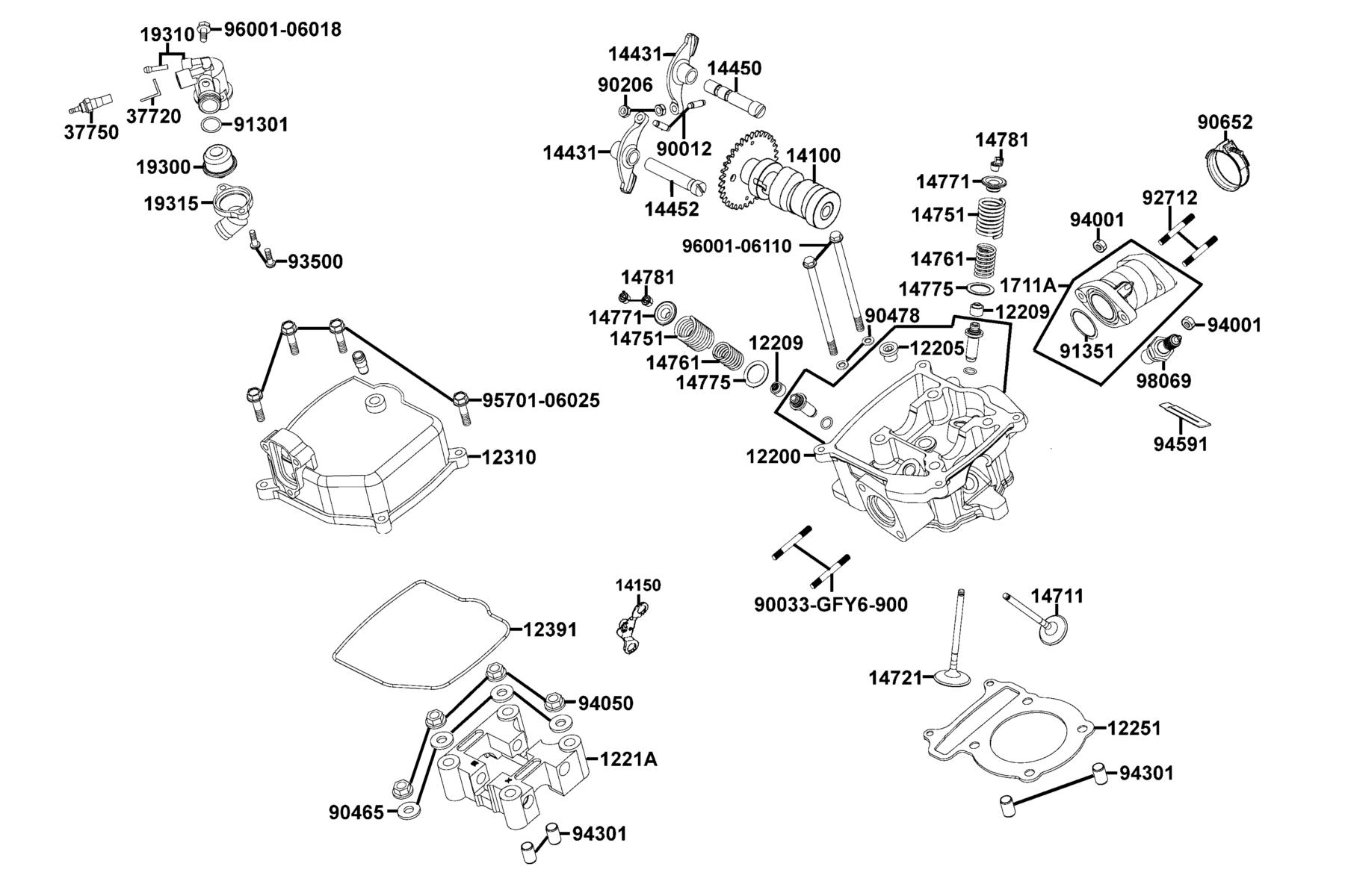 KYMCO MXU 300 (2010+) Cylinder Head Cover and Cylinder Head parts diagram