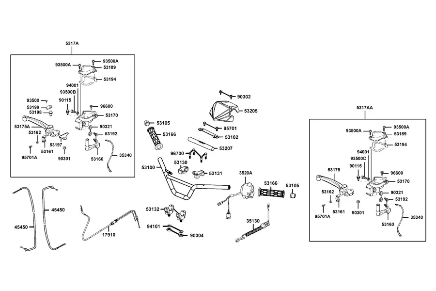 F03 Handle Steering and Handle Cover parts diagram