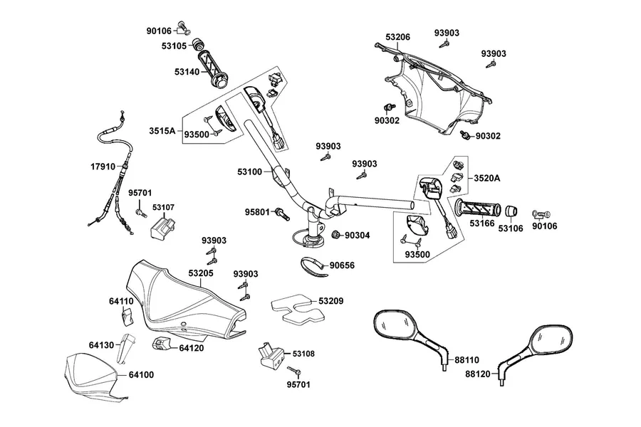 F03 Handle Steering and Handle Cover parts diagram