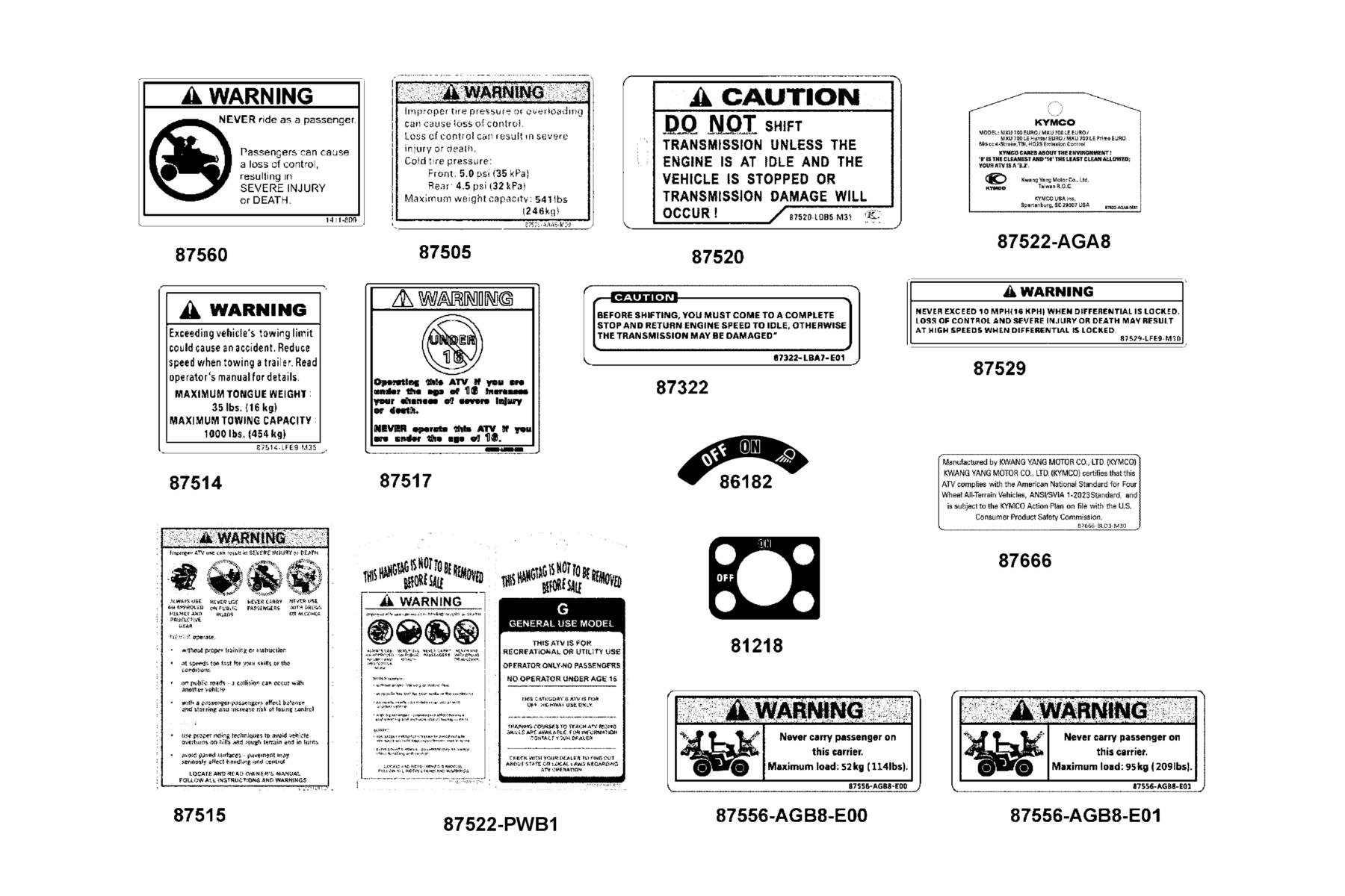 MXU 700i Caution Label parts diagram