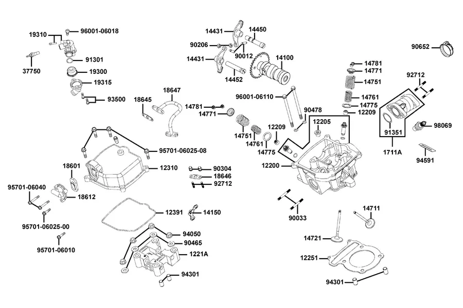 E02 Cylinder Head Cover and Cylinder Head parts diagram