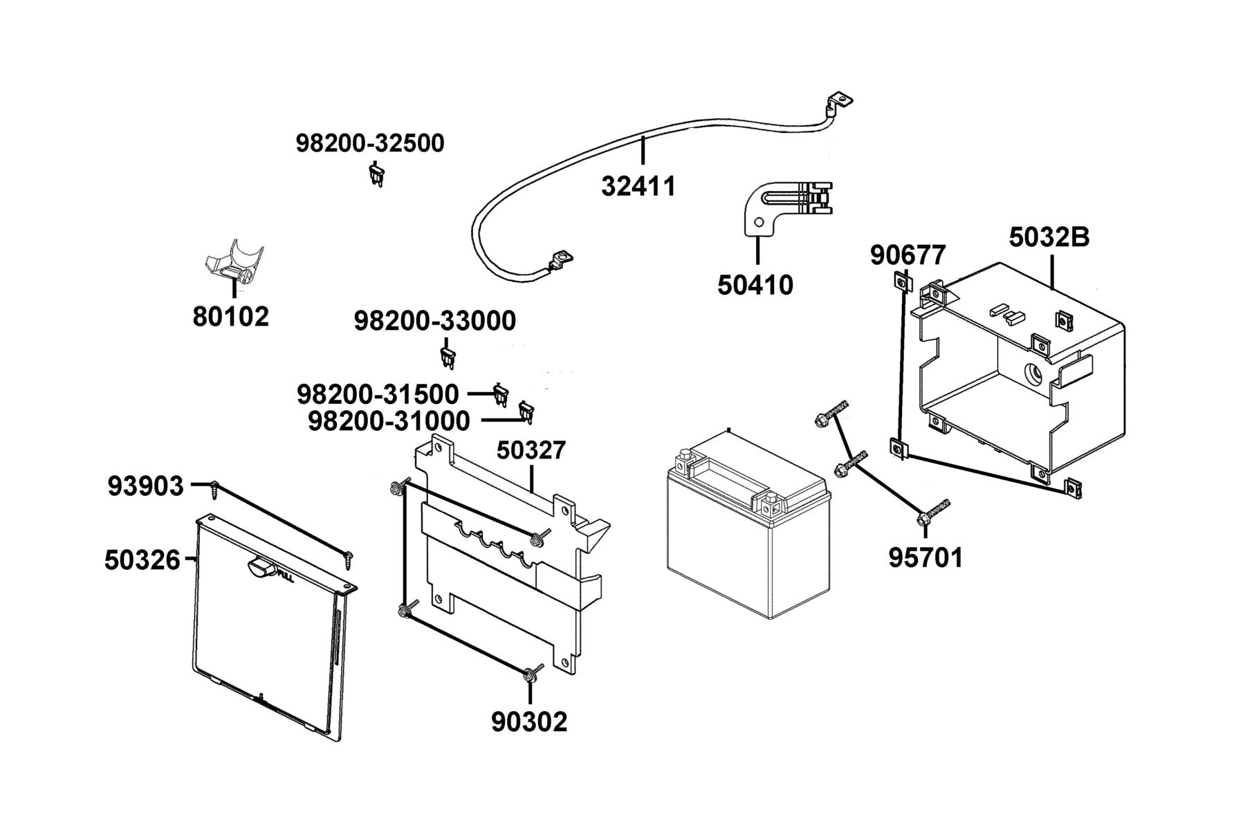 X-Town 300i ABS(2023) Battery parts diagram