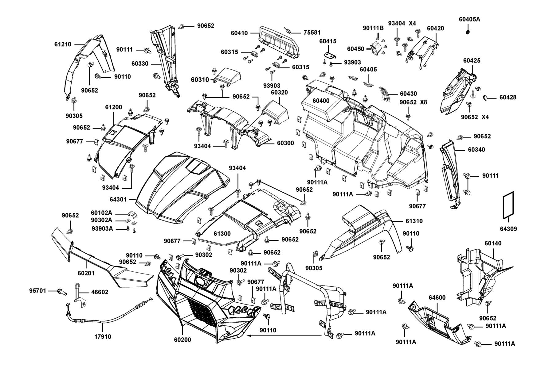 UXV 450i LE EPS(2024MY) Fender Front parts diagram