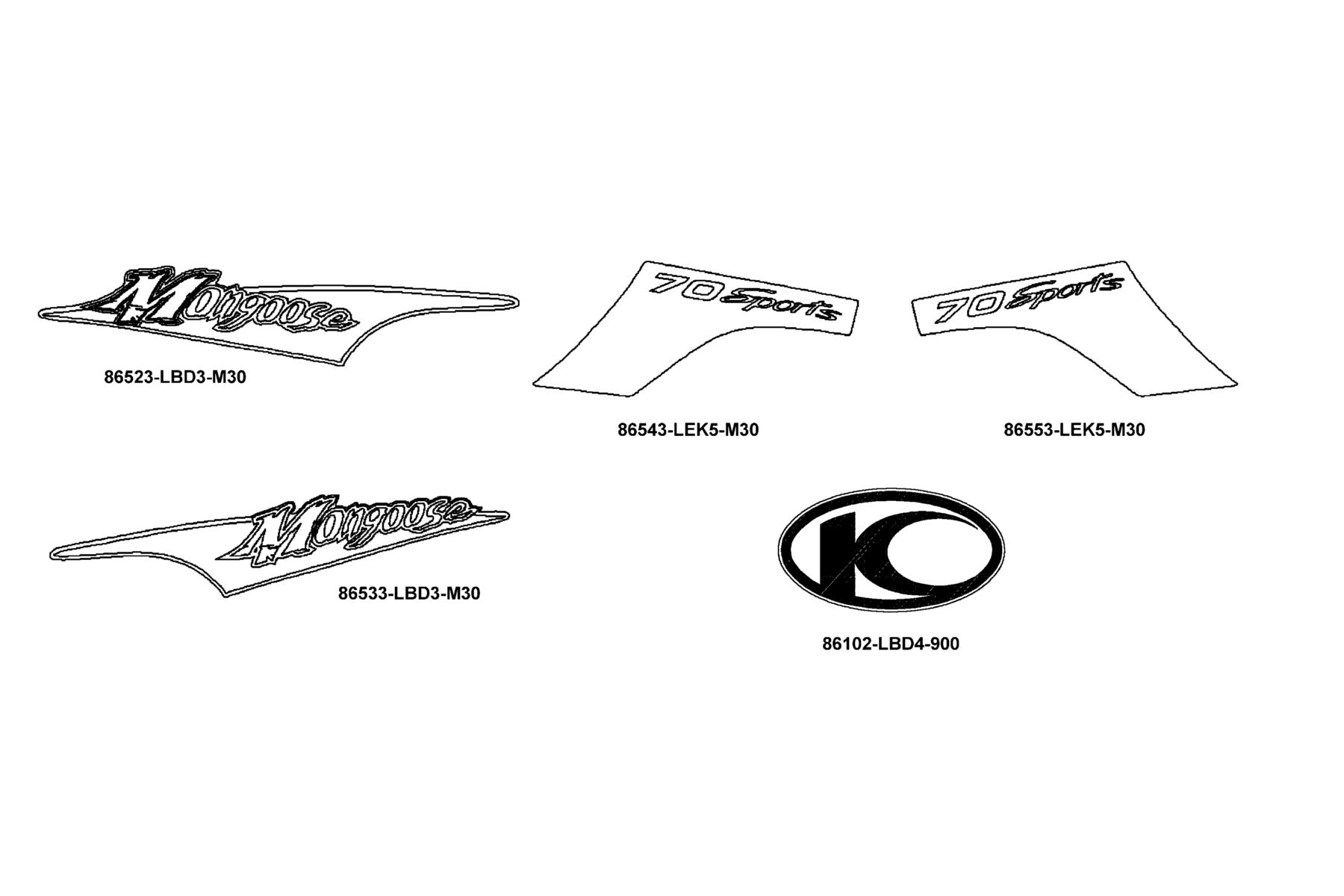 KYMCO Mongoose 70 (2012+) Emblem and Stripe parts diagram