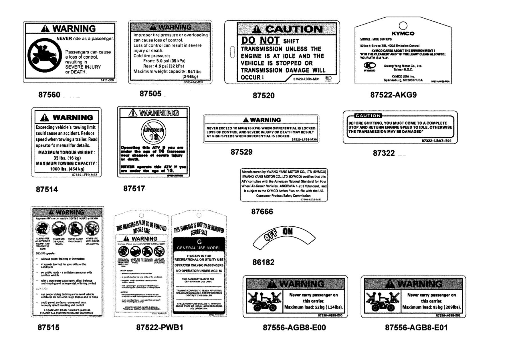 MXU 550(2021) Caution Label parts diagram