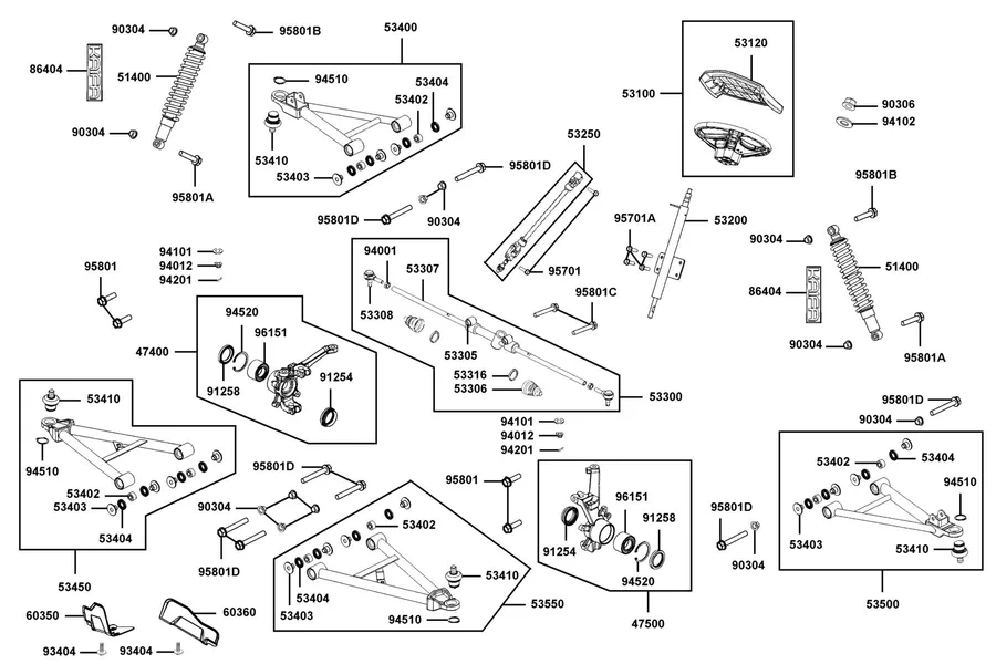 F06 Cushion Assy Fr and Wheel Assy Steering parts diagram