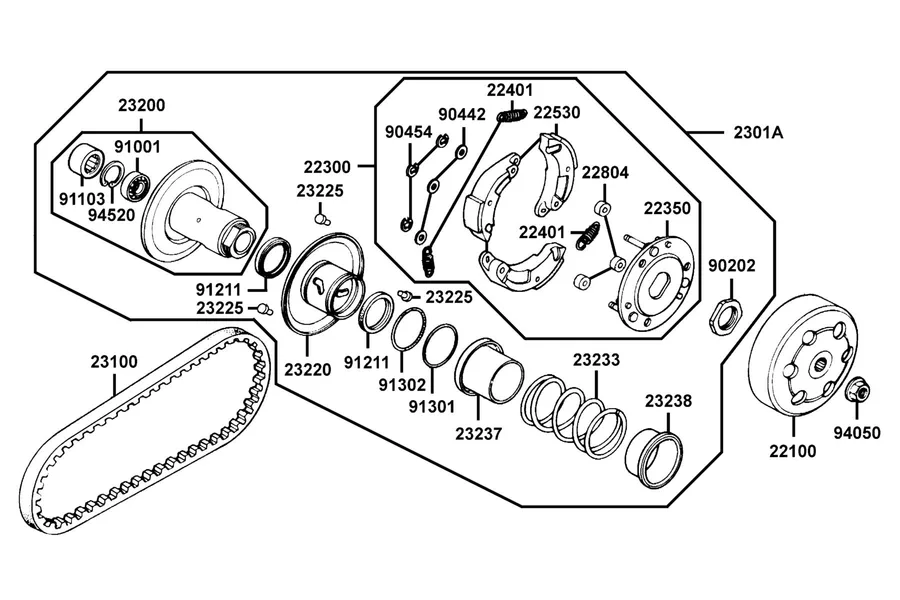 E07 Driven Pulley parts diagram