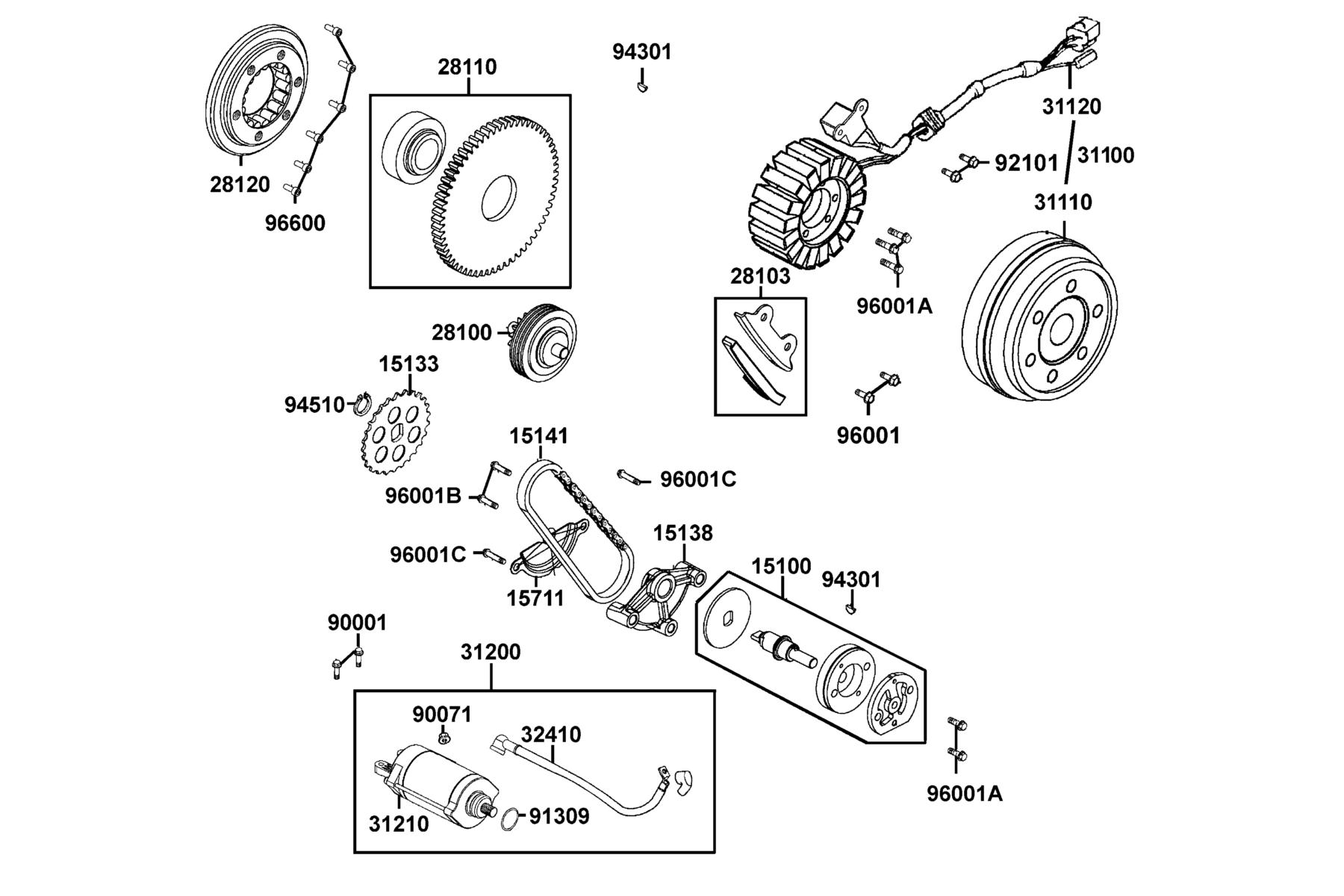 UXV 500i (2016~) Starting Motor ● Generator parts diagram