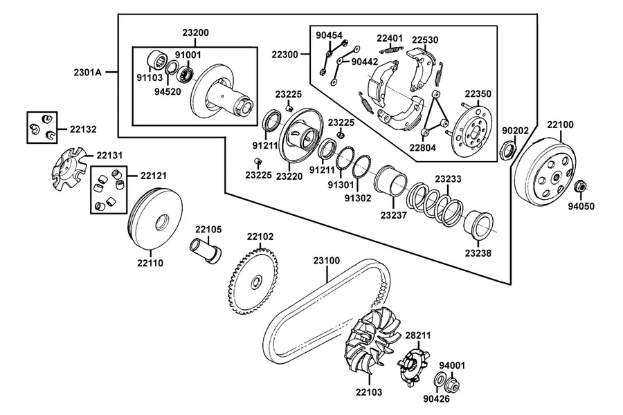 E05 Driven Pulley parts diagram