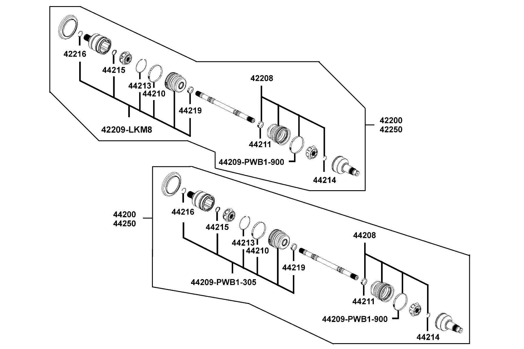 UXV 700i TURF (2016~) Separated Parts Of Halfshaft parts diagram
