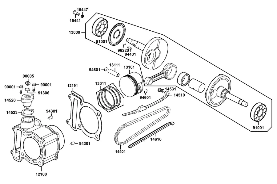 E03 Cylinder, Piston and Crankshaft parts diagram