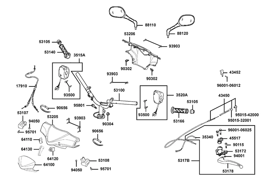 F03 Handle Steering and Handle Cover parts diagram