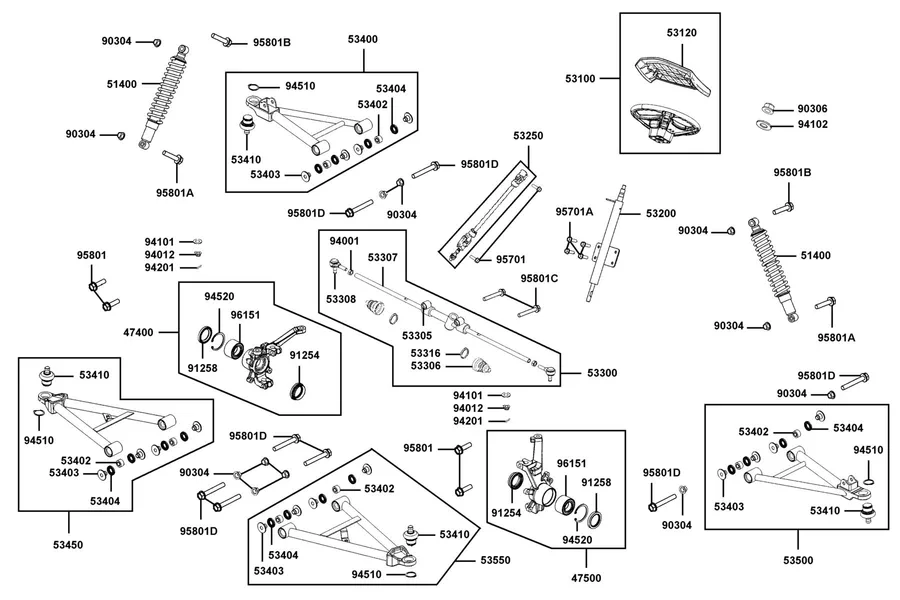 F06 Cushion Assy Fr and Wheel Assy Steering parts diagram