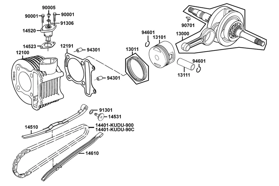 E03 Cylinder, Piston and Crankshaft parts diagram