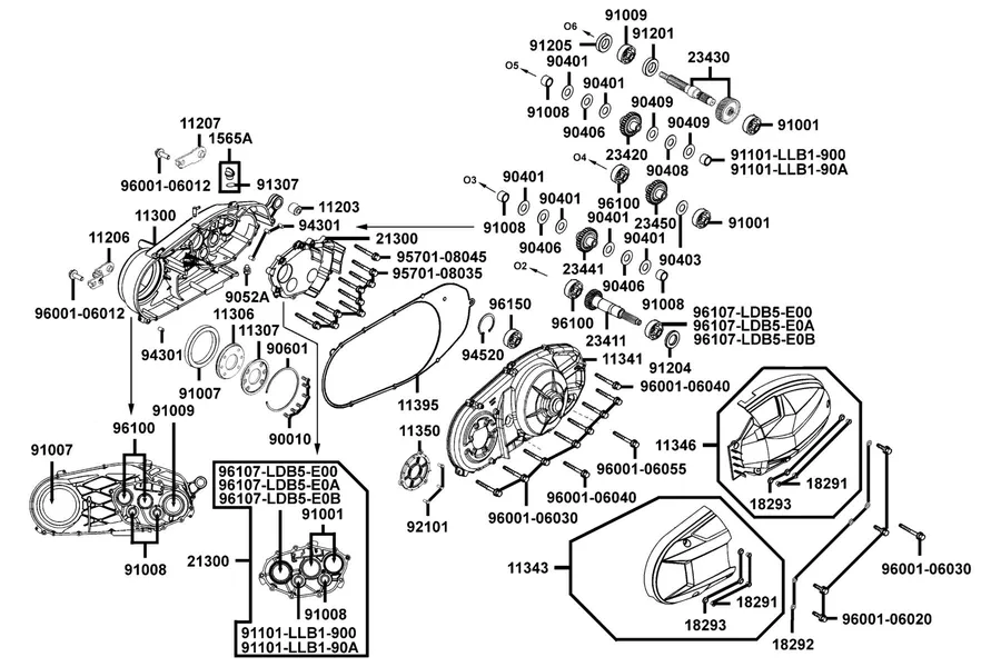 E06 Swing Arm Case and Shaft Drive parts diagram
