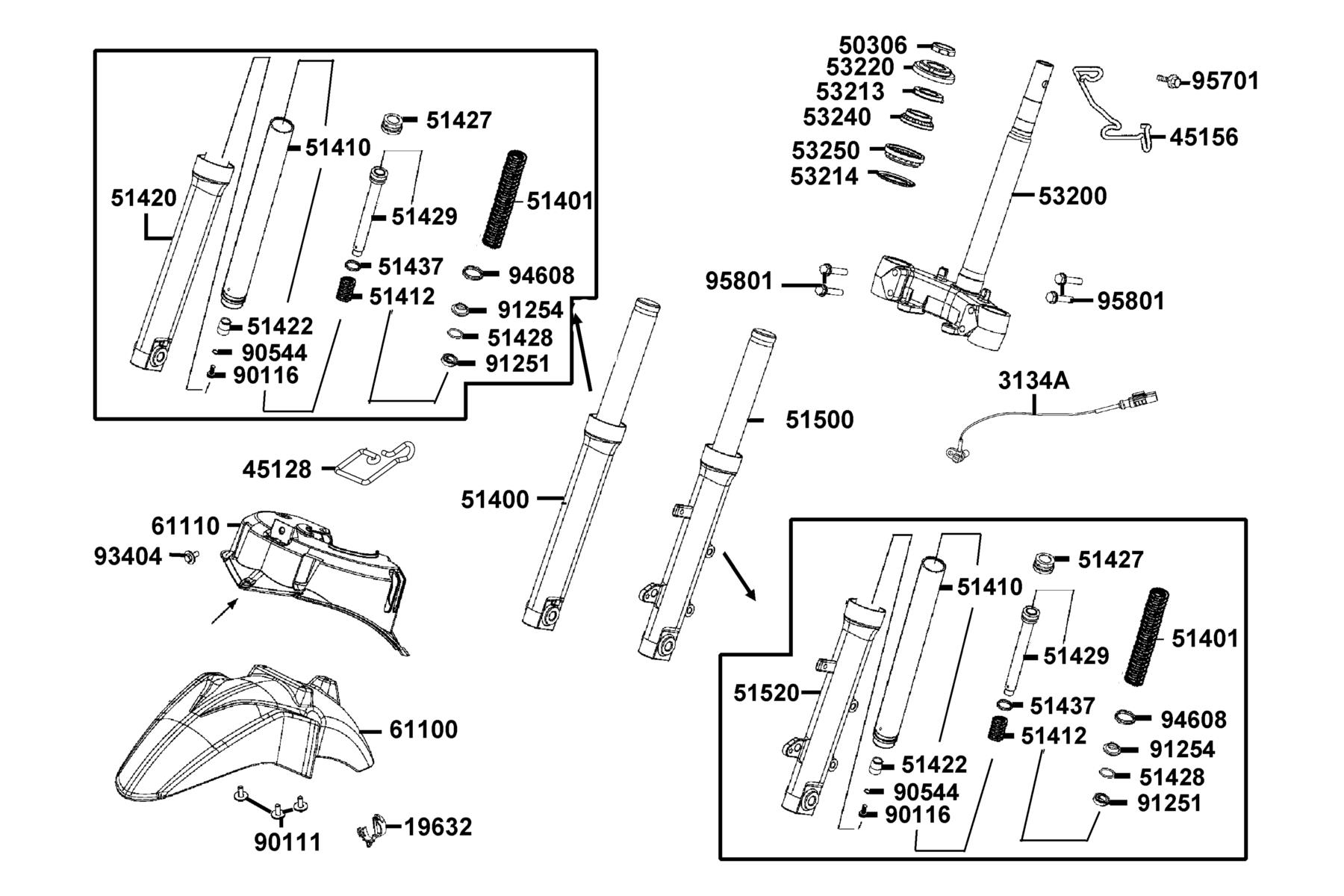 New People S 150(2020~ Stem Steering ● Front Cushion parts diagram