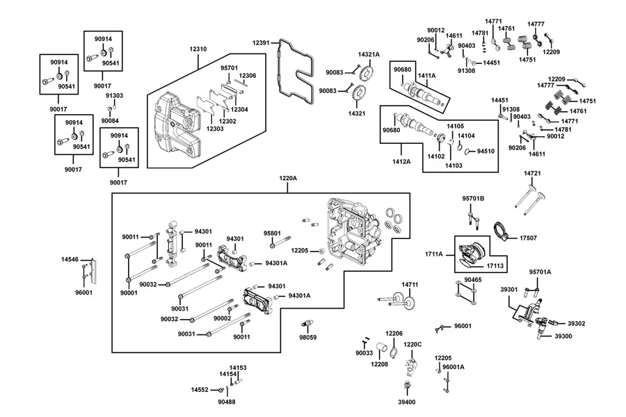 E02 Cylinder Head Cover and Cylinder Head parts diagram