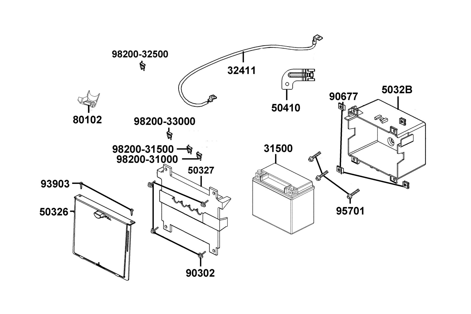 X-Town 300i ABS (2021) Battery parts diagram
