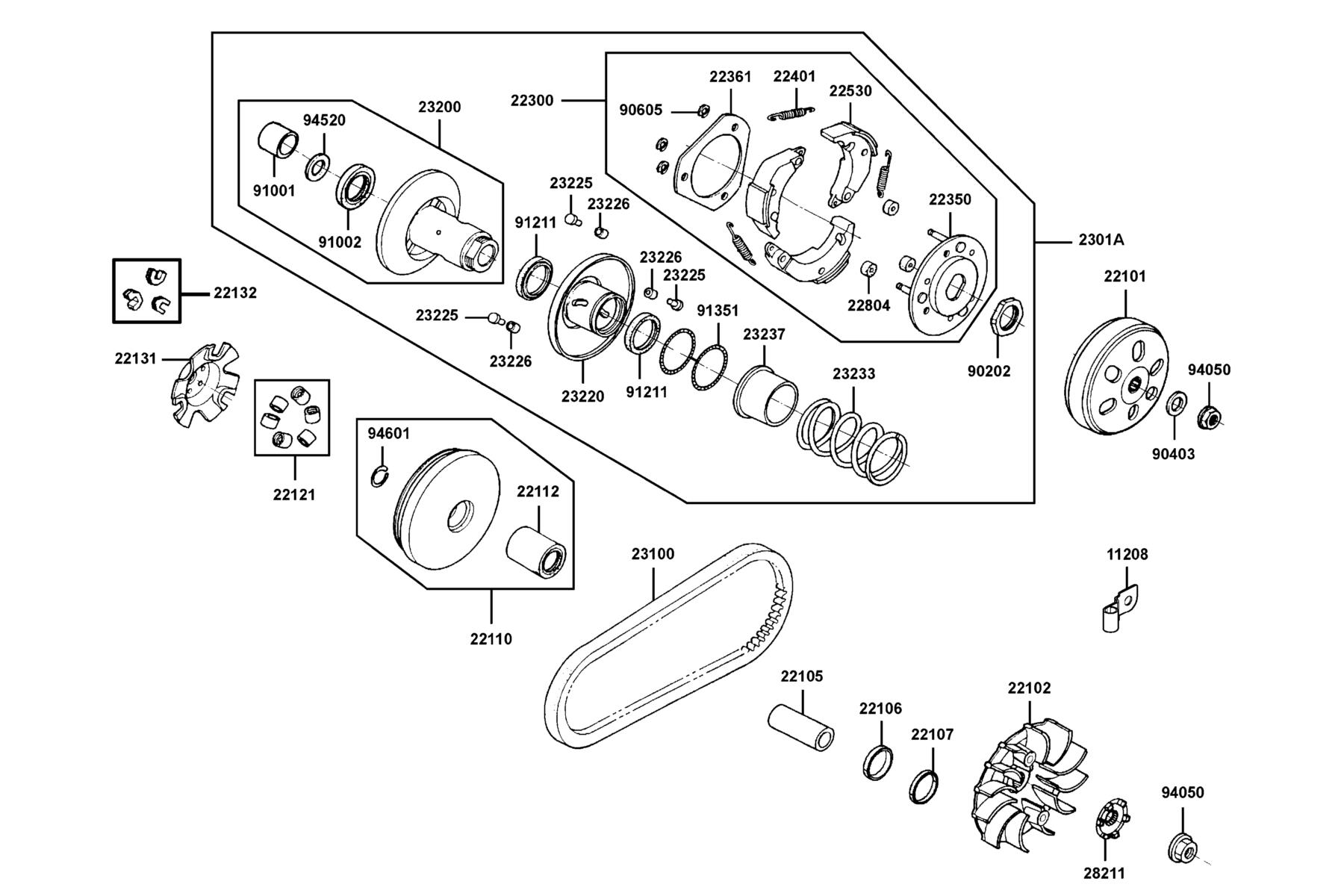 MXU 150X 2023MY Driven Pulley parts diagram