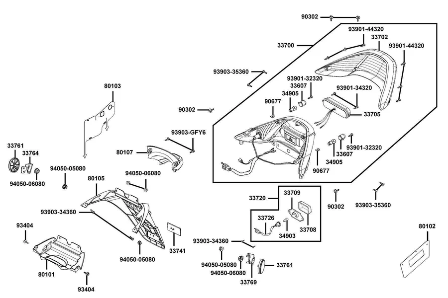 F18 Rear Light and Rear Fender parts diagram