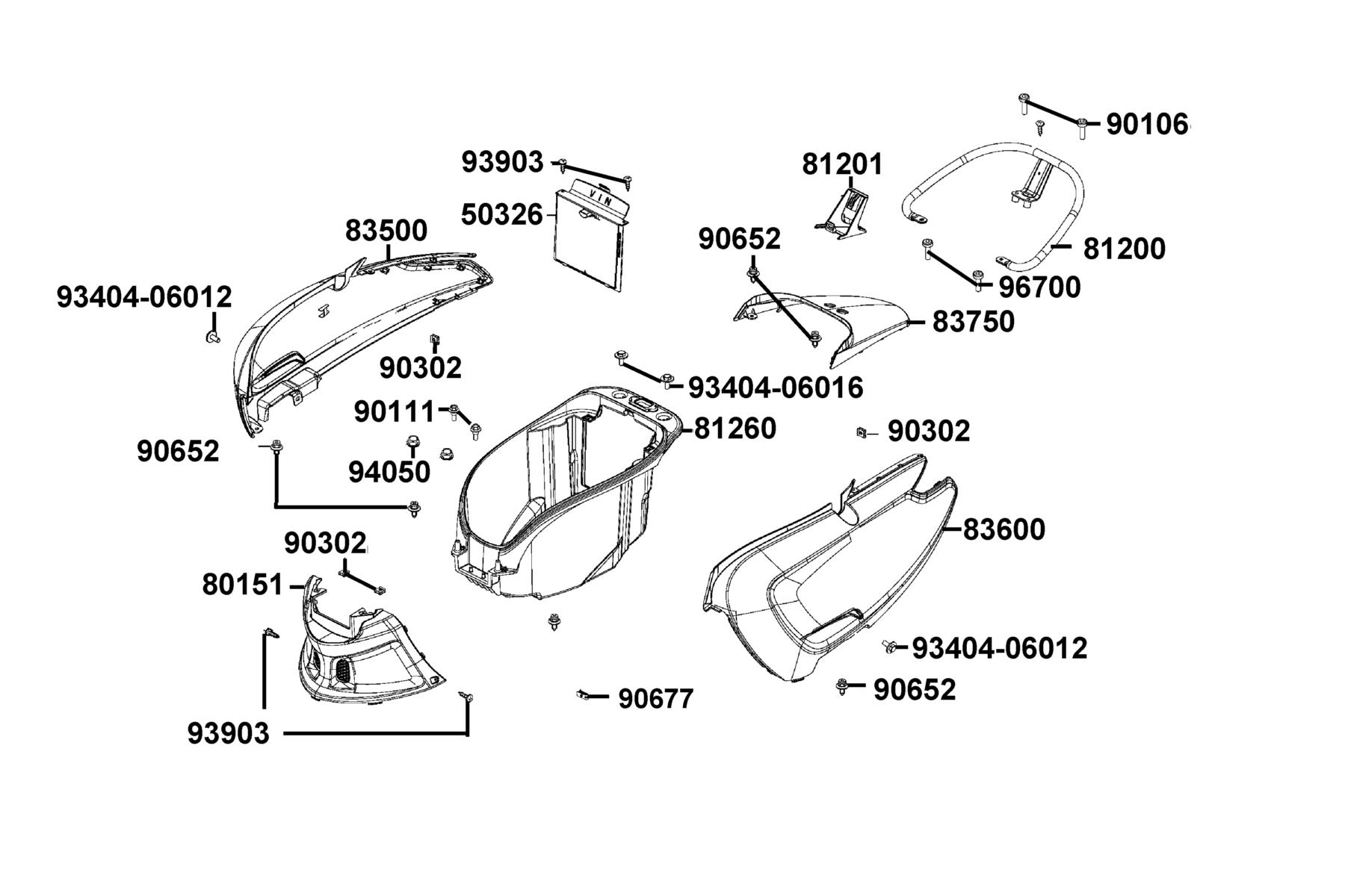 LikeII 150i (2020) Body Cover ● Luggage Box parts diagram