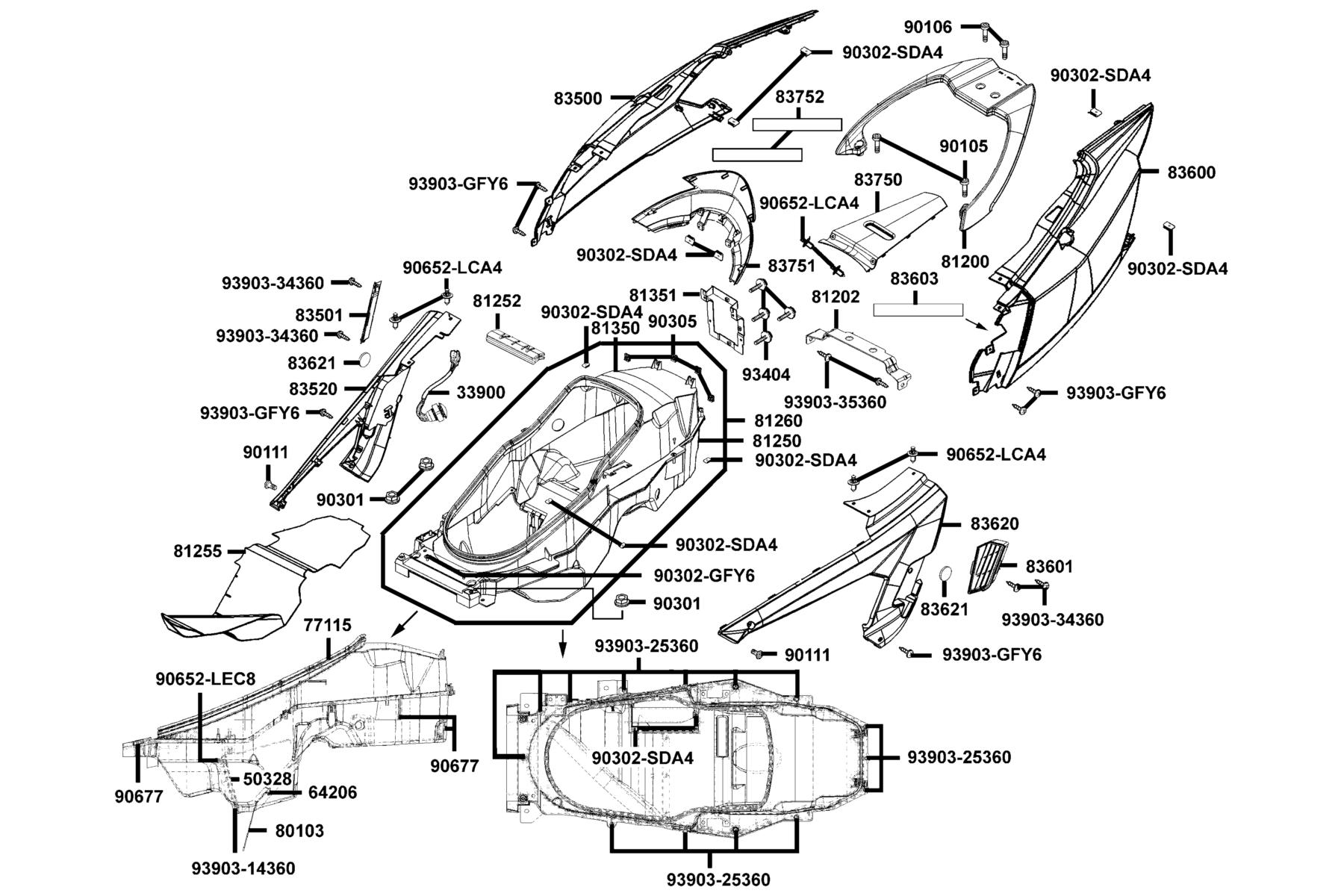 KYMCO MYROAD 700i (2014+) Body Cover and Luggage Box parts diagram
