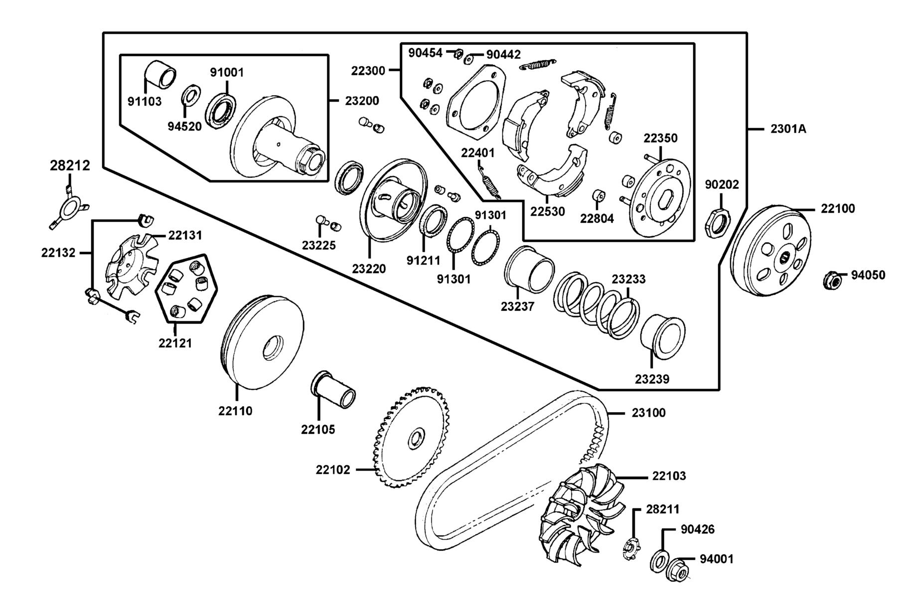 SUPER 8 R Driven Pulley parts diagram