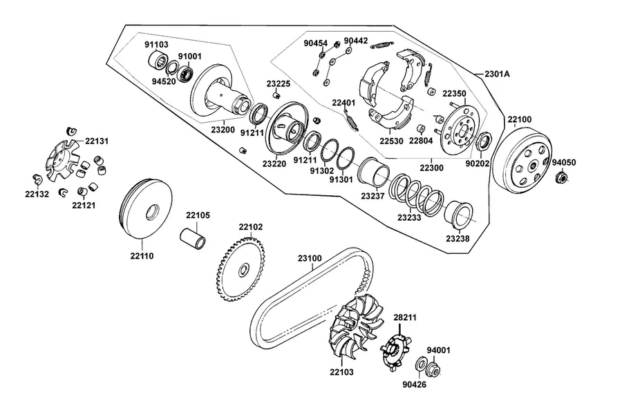 E06 Driven Pulley parts diagram