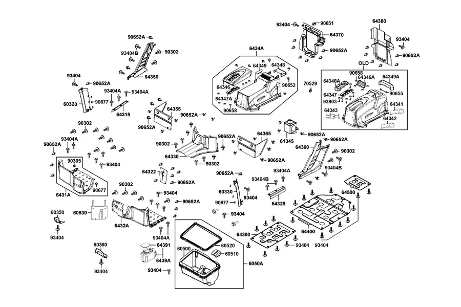 F05 Box Assy Luggage and Panel Assy R/L Footrest parts diagram