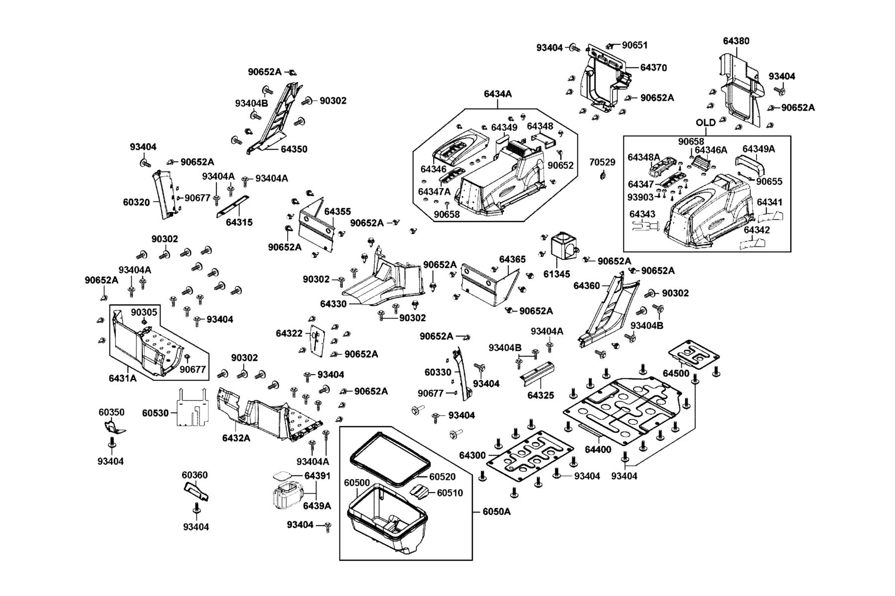 KYMCO UXV 500I Box Assy Luggage and Panel Assy R/L Footrest parts diagram