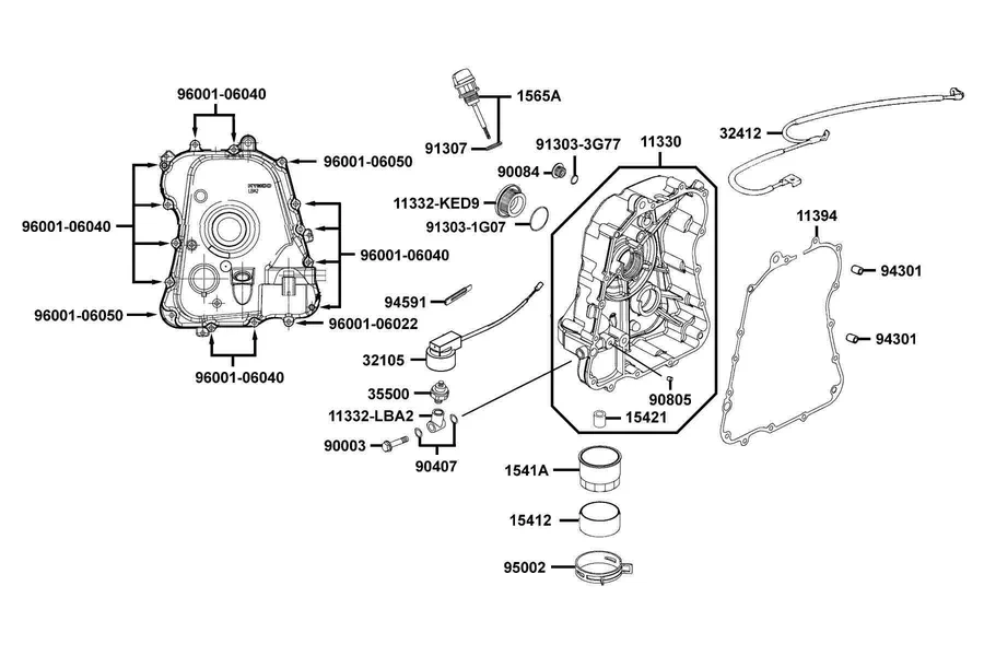 E04 Right Crankcase Cover parts diagram