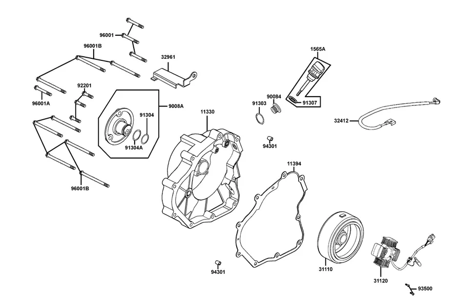 E05 Right Crankcase Cover parts diagram