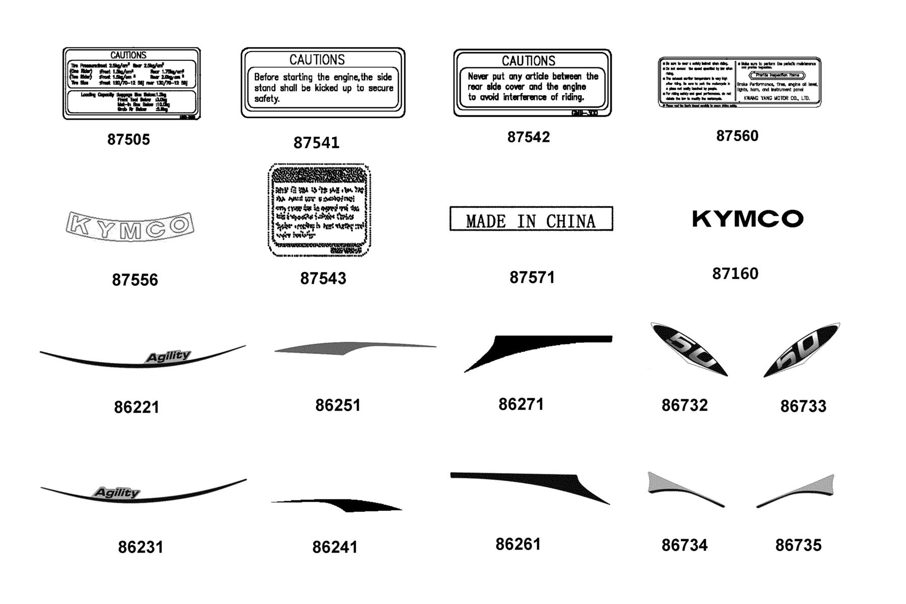 AGILITY 125(2021~) Emblem ● Stripe parts diagram
